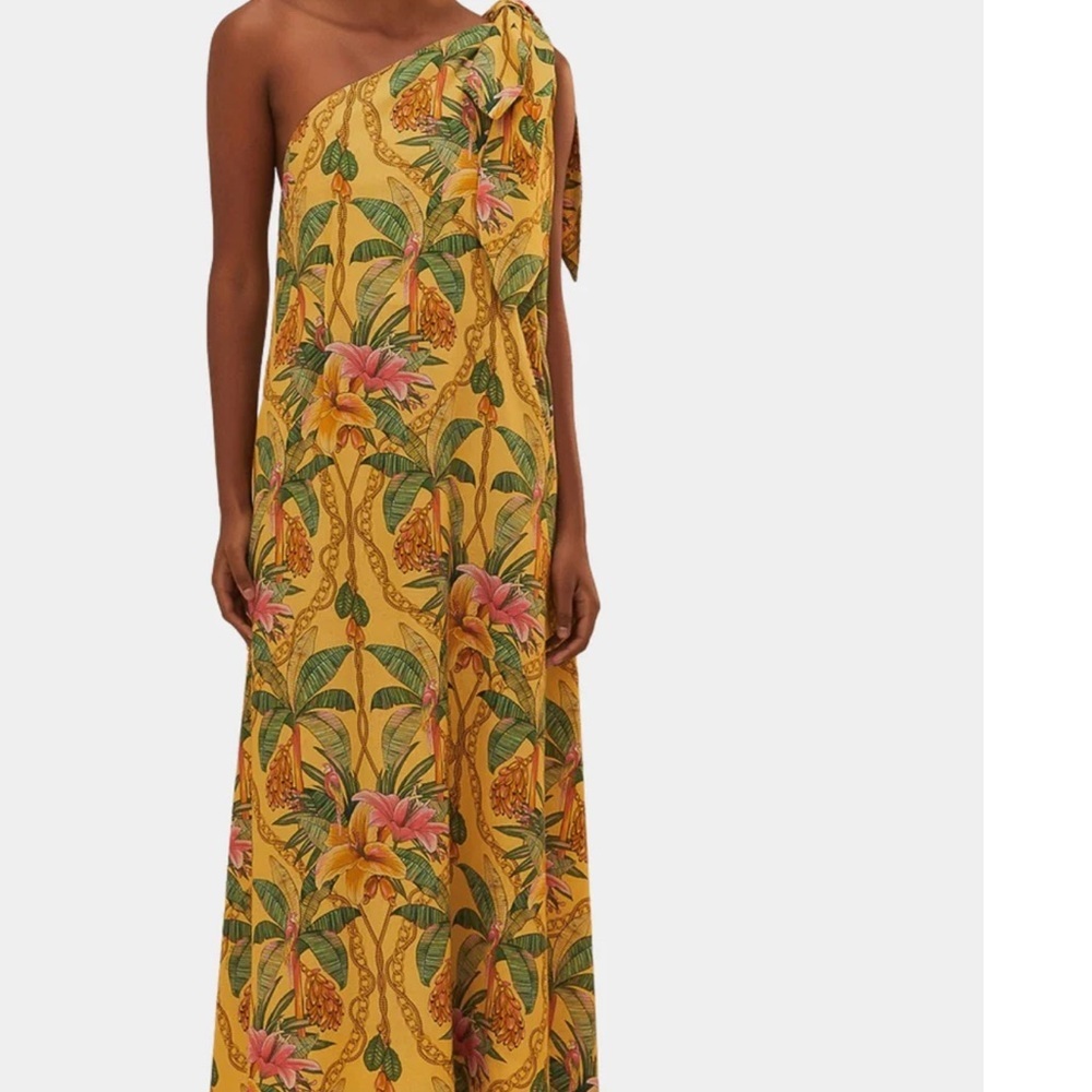 Farm Tropical Paradise Yellow One Shoulder Petals Maxi Dress Size XS